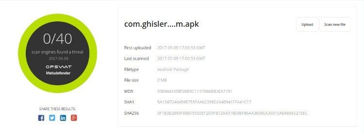 MetaDefender -testing APK fichier