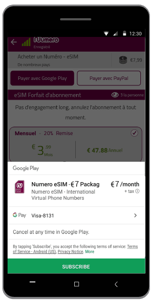 Abonnez-vous pour payer le numéro virtuel