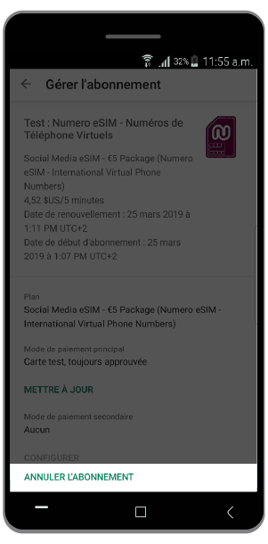Cliquez sur «Annuler l'abonnement» pour annuler l'abonnement automatique.