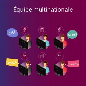 équipe multinationale de support client utilisant des applications de deuxième numéro de téléphone