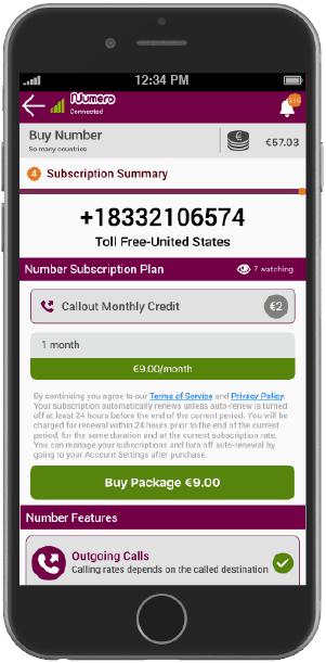 2 euro free callout credit when you get a toll free number